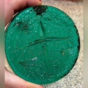 Collectible Blenko handmade glass Scales of Justice In Green, vintage home decor